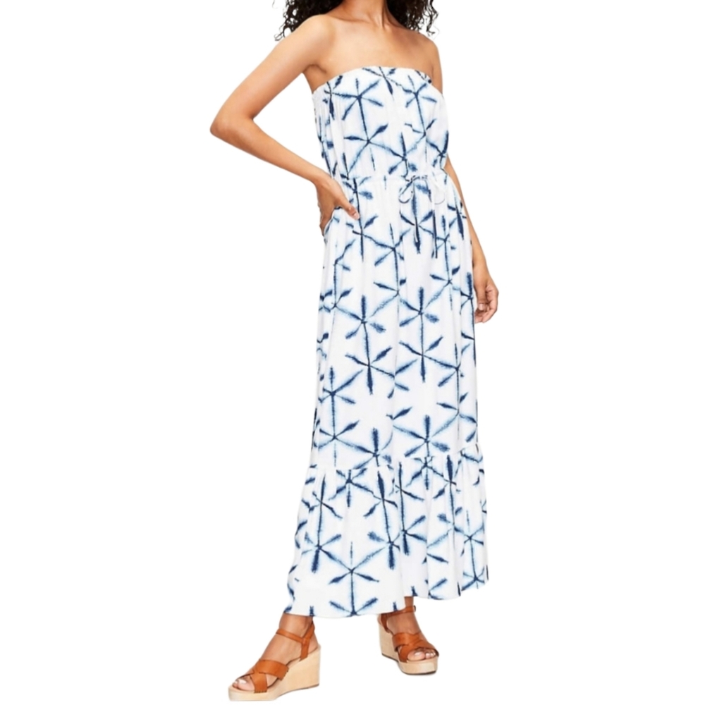 LOFT Blue and White Strapless Sundress